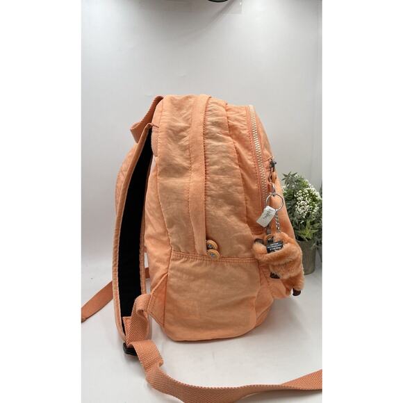 Kipling Nylon Seoul Challenger Peachy Coral BP4227 Monkey Fob Medium Backpack - Picture 13 of 16